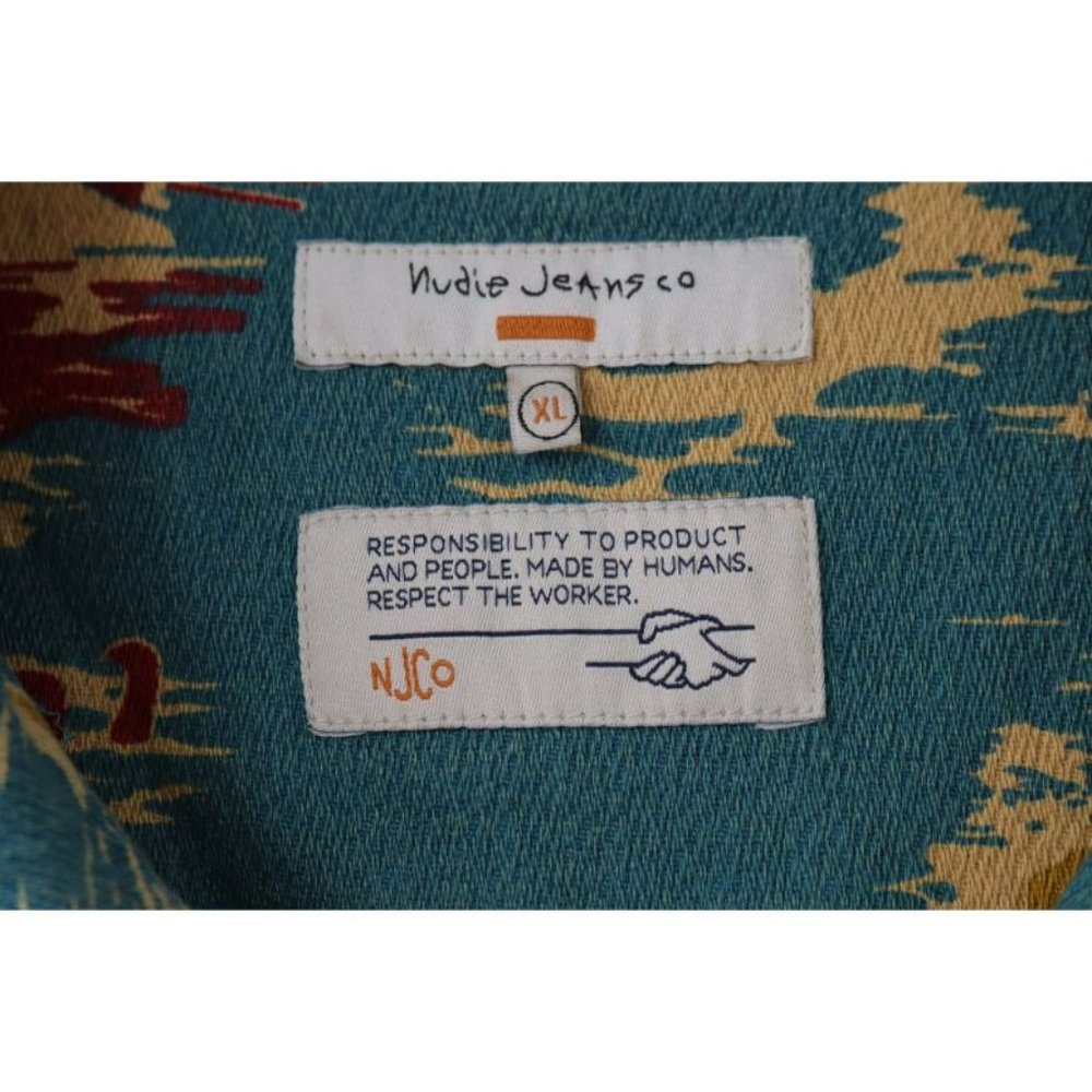 Nudie Jeans co Shirt Mens XL Aron Islands Short Sleeve Camp Button Up Cotton - Picture 3 of 13